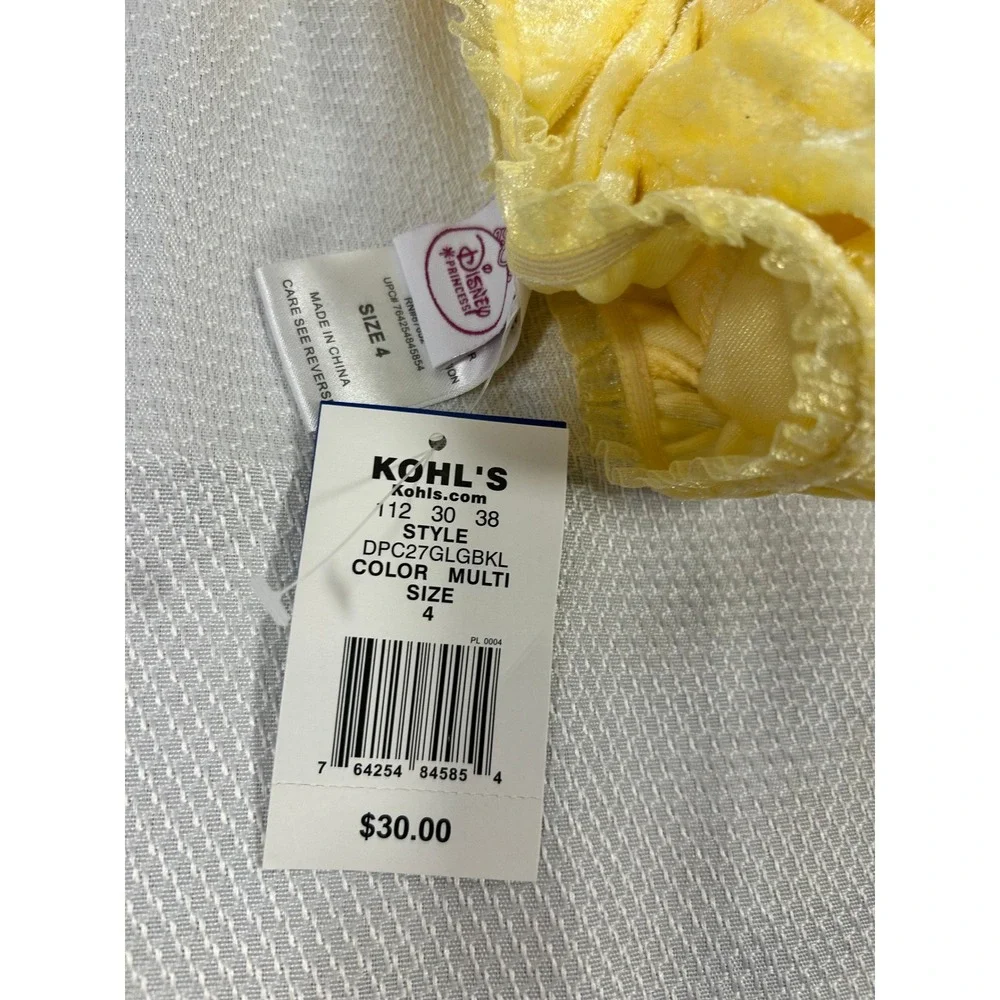 Disney Princess Belle Nightgown Size 4 Yellow Crushed Velvet Belle‎ Graphic Kids - Picture 6 of 6